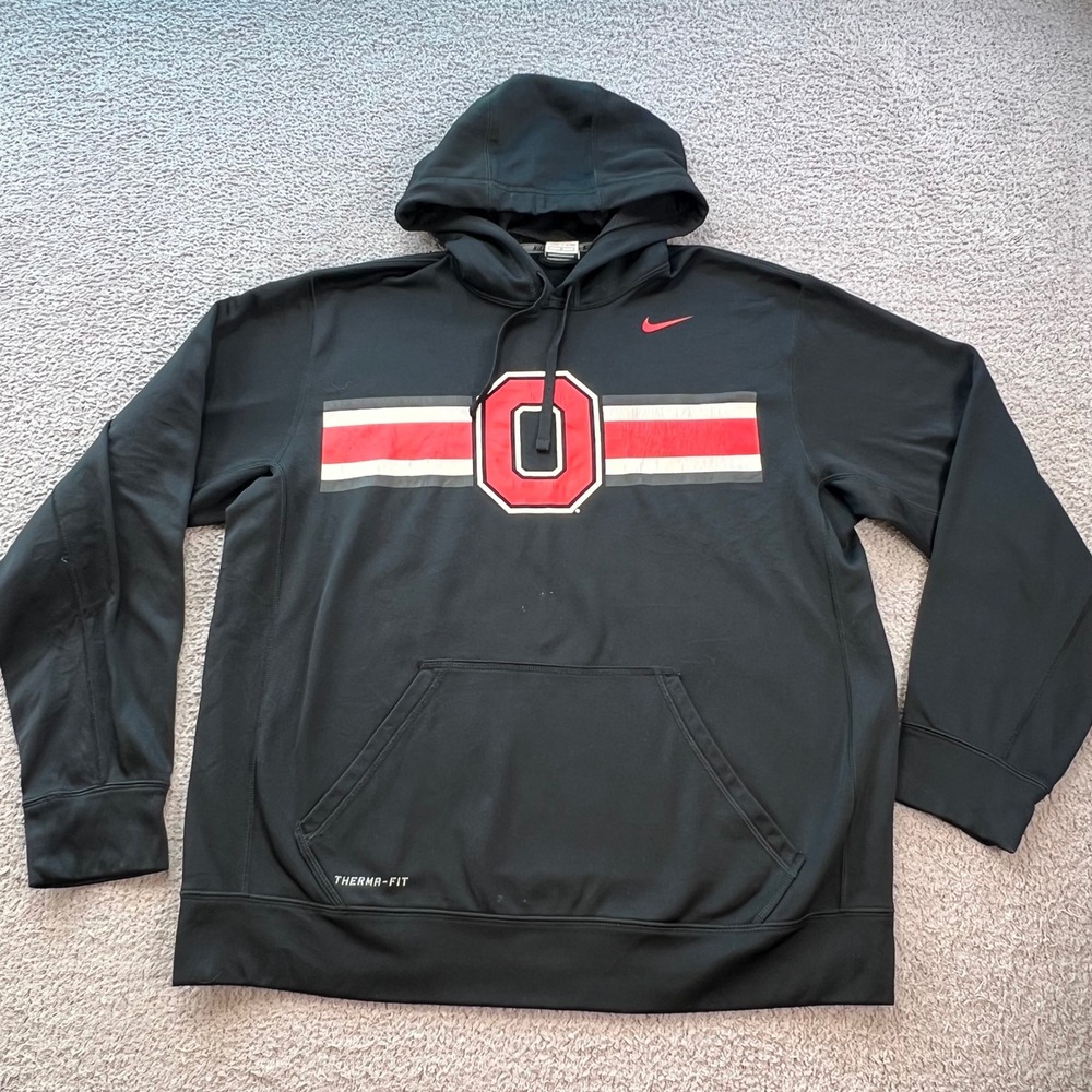 Nike Ohio State Buckeyes Therma-FIT Hoodie Black Mens Large Block O Buckeye Leaf